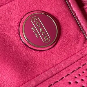 Coach bright pink tote bag with match wallet